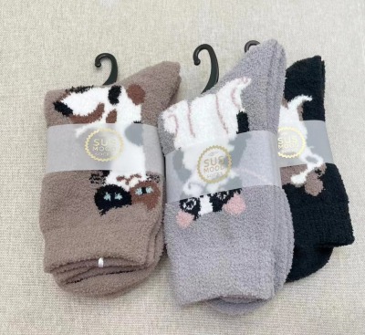Cartoon Cute Mid-Calf Length Coral Cashmere Socks Home Floor Sleeping Socks Comfortable Home Socks