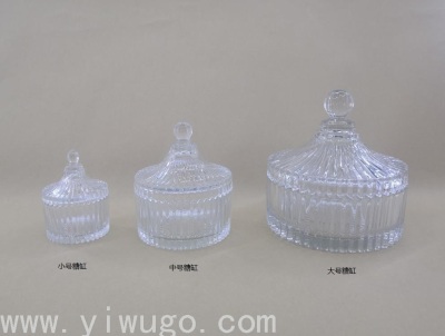 Pressure Mechanism DIY Transparent Glass Striped Candy Jar Storage Jar Mongolian Bag Aromatherapy Tea Candle Holder Cup Lid