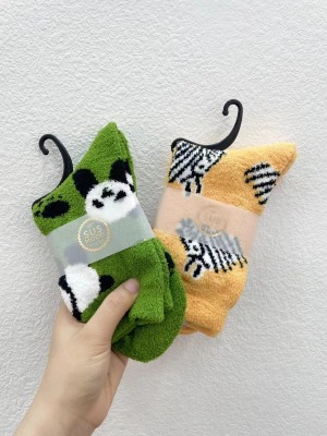Autumn and Winter Plush Thick Warm Terry Home Confinement Sleeping Socks Cute Small Animal Socks