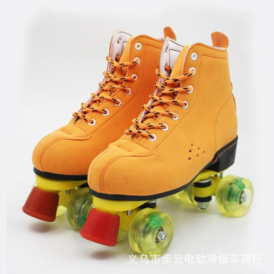 Roller Skates Double Wheel Average Size Speed Skating Pu Double Row Yellow Skates