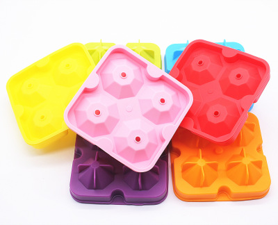 SOURCE Manufacturer Hot Sale 4 Holes Silica Gel Ice Hockey Mould 4 Even Diamond-Type Silica Gel Ice Vodka Ice Maker Ice Tray