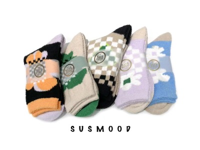 Chessboard Plaid Coral Cashmere Socks Retro Style Warm Floor Socks Soft and Comfortable Socks