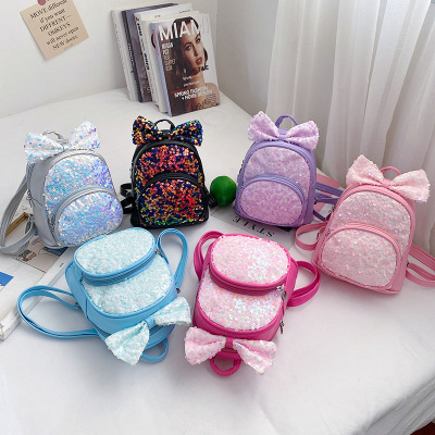 Bow Children's Bags Sequin Backpack Colorful Shiny Girl Cute Cartoon Stylish Princess Bag Small Bookbag