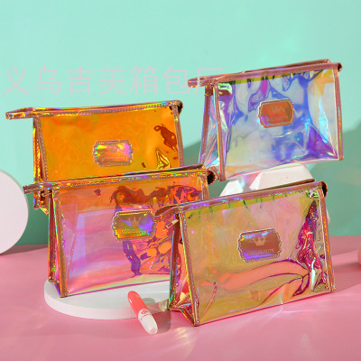 Fashion  Transparent  Colorful  Laser Cosmetic Bag Internet Celebrity Jelly Clutch TPU out Portable Storage Wash Bag PVC