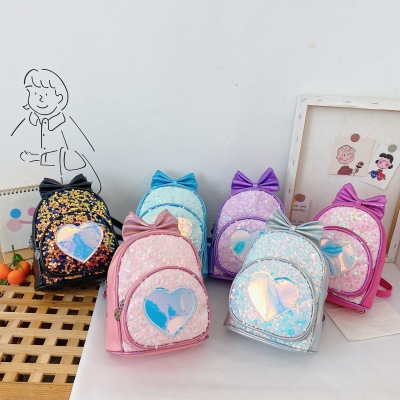 Children's Bowknot Schoolbag Sequin Backpack Colorful Shiny Girl Cute Cartoon Stylish Princess Bag Small Bookbag