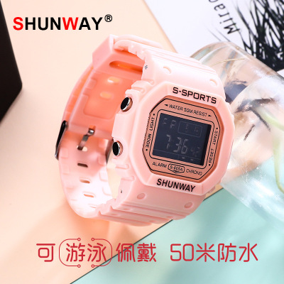 Square Student Electronic Sports Watch Fashion Korean Ins Small Square Jelly Color Series 50M Waterproof Watch