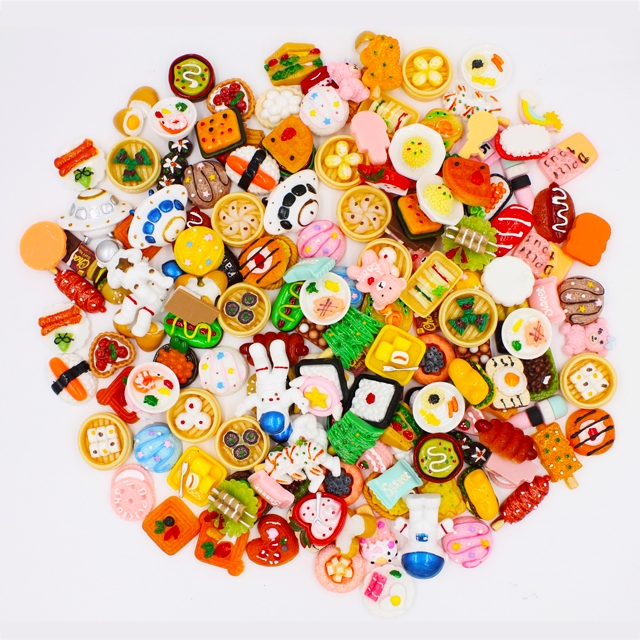 食玩 仿真食物 微缩玩具 挂件 发夹贴贴乐手机贴DIY配件一包500个