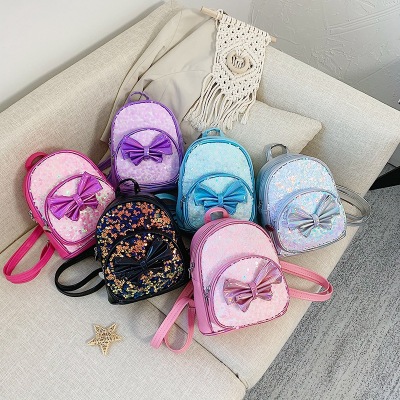 Children's Bowknot Schoolbag Sequin Backpack Colorful Shiny Girl Cute Cartoon Stylish Princess Bag Small Bookbag