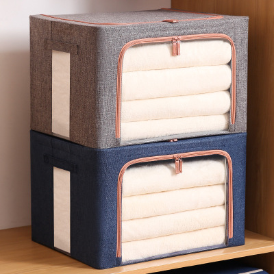 Large Window Clothes Finishing Storage Box Transparent Foldable Cotton Linen Fabric Storage Box Quilt Toy Storage Box