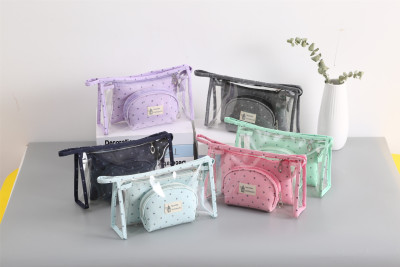 2019 See-through PVC Cosmetic Bag Three-Piece Multifunctional Travel Child and Mother Toiletry Bag Manufacturer