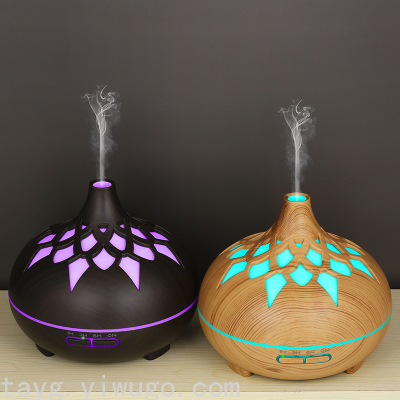 New Wood Grain Humidifier Aroma Diffuser Hollow Colorful Light Remote Control Bluetooth Speaker