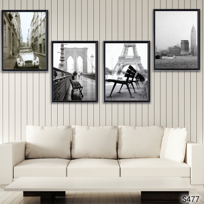 Combination Building Black and White Landscape Oil Painting and Mural Decorative Painting Photo Frame Cloth Painting Decorative Calligraphy and Painting Hanging Picture Decoration Craft