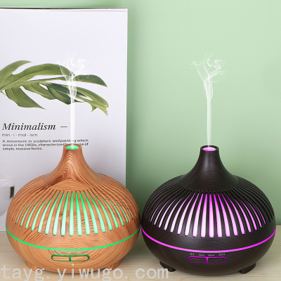 Wood Grain Humidifier Aroma Diffuser Essential Oil Cross-Border New Arrival Hollow 500ml Remote Control Colorful Light