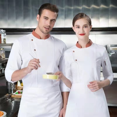 Tesmei Hotel Long Sleeve Chef Overalls Autumn and Winter Breathable Cotton Restaurant Western Cake Baking Men and Women Uniform