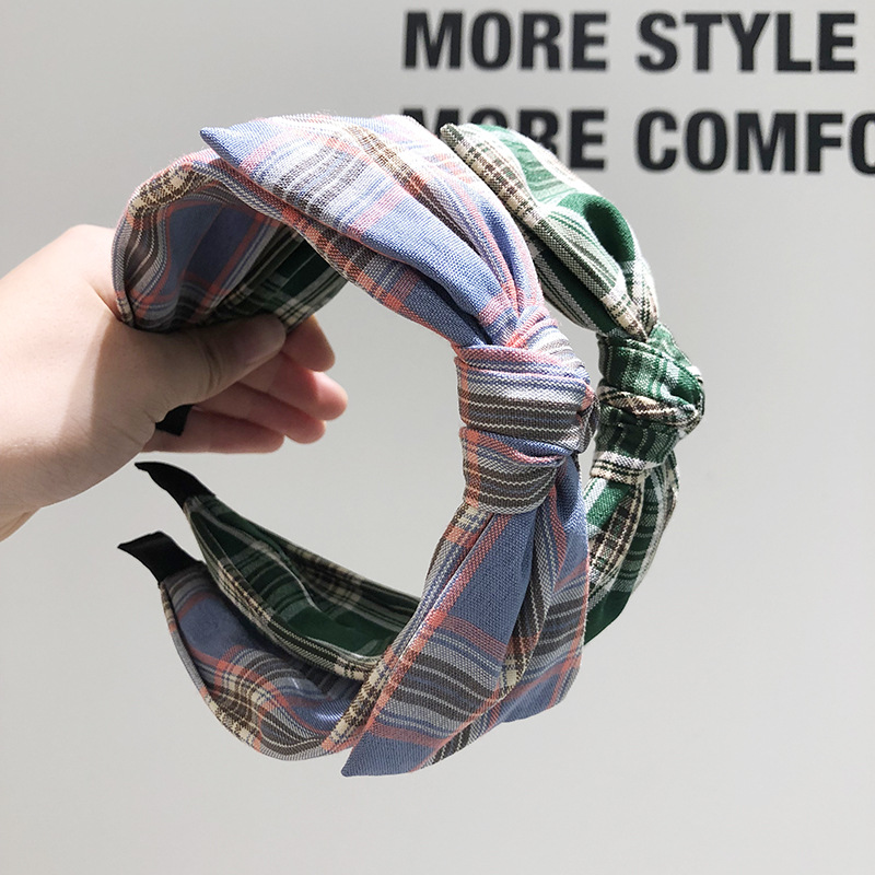 日韩新款兔耳朵发箍女式洗脸化妆刘海头箍经典款格纹布艺发卡批发