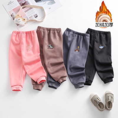 Children's Pants Autumn and Winter Clothing New Boy Girl Baby Fleece-Lined Thermal Trousers Children Pants One Piece Dropshipping