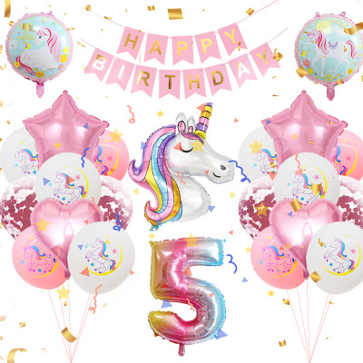 Digital Balloon Wholesale Children's Birthday Party Layout Cartoon Aluminum Balloon Unicorn Balloon Set