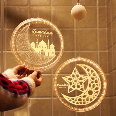 Eid Al-Fitr Pendant Led Festival Decorative String Lights 3D Acrylic Hang Decorations Muslim Islam Atmosphere Hanging Light