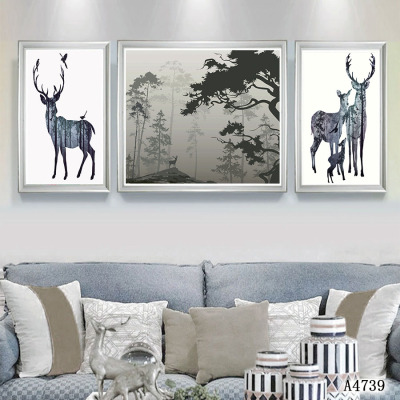 Picture Frame Elk Landscape Oil Painting and Mural Decorative Painting Photo Frame Cloth Painting Decorative Calligraphy and Painting Hanging Picture Decoration Craft Bedside