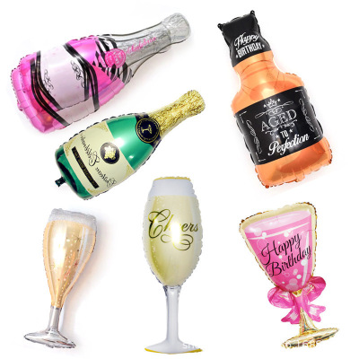 Large Champagne Bottle Wine Glass Aluminum Balloon Birthday Party Wedding Ceremony Decorations Arrangement Aluminum Foil Balloon Wholesale