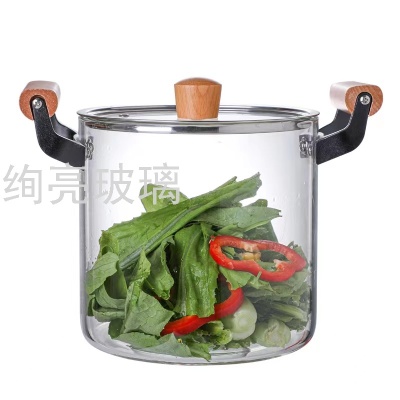 Borosilicate Glass Pot can fire Heating High Temperature Resistant Wooden Handle Pot with Lid Can Burn Stockpot