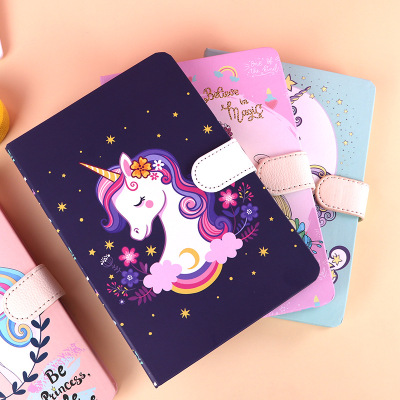 Unicorn Rainbow Magnetic Snap Cartoon Notebook Thickened Manufacturer Small Hard Shell Hand Account Student Cross-Border