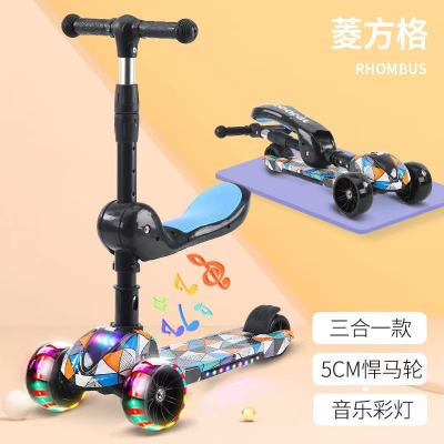 Manufacturers Sell Children's Scooter with Music Foldable Wide Handle Scooter 3-8 Years Old Skateboard Scooter