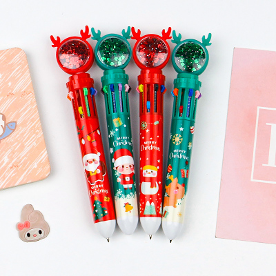 New Santa Claus Multi-Color Ballpoint Pen Middle School Student Hand Account Ten-in-One Multi-Function Press-Type Color Sequin Pen