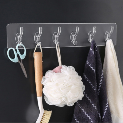 Transparent Row Hook Punch-Free Seamless Sticky Hook 5-Piece 6-Piece Strong Sticky Hook Wall-Mounted Row Hat-and-Coat Hook