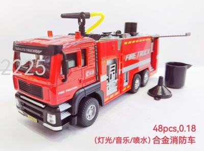 Simulation Car 1/50 Alloy Water Pot Fire Truck Can Spray Water Warrior Acoustic and Lighting Toys Car Model Recovery Vehicle Boxed