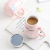 3D Relief Cartoon Cute Rabbit Ceramic Cup Creative Mirror Cover Handle Office Coffee Milk Water Glass