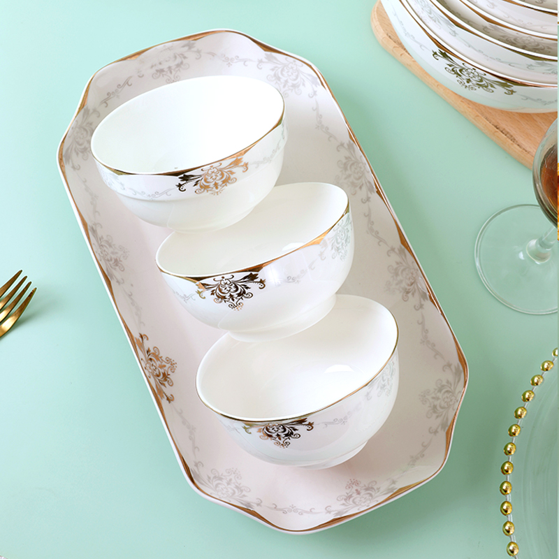 黄金时尚陶瓷餐具碗盘子家用陶瓷碗陶瓷盘子礼品酒店用品