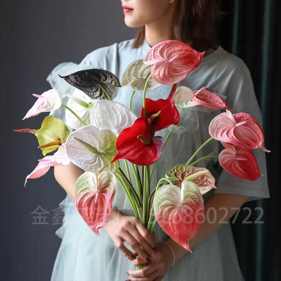 High Quality Anthurium Flowers Indoor Plants Balcony Office Artificial Flowers Bonsai Floor Flower Home Decoration