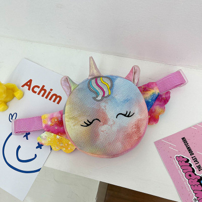 INS Girlish Heart Cute Unicorn Small round Bag New Fashion Children's Mobile Phone Coin Purse Fashion Waist Bag Messenger Bag