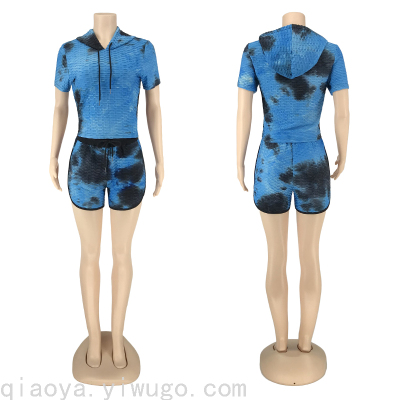 Qiao Ya Hooded Short Sleeve Shorts Suit Women's Fitness Yoga Wear Running Yoga Pants Hot Sale Short Sportswear Suit