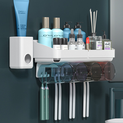 Toothbrush Rack Punch-Free Gargle Cup Tooth Cup Wall-Mounted Bathroom Wall-Mounted Storage Box Tooth-Brushing Cup Set