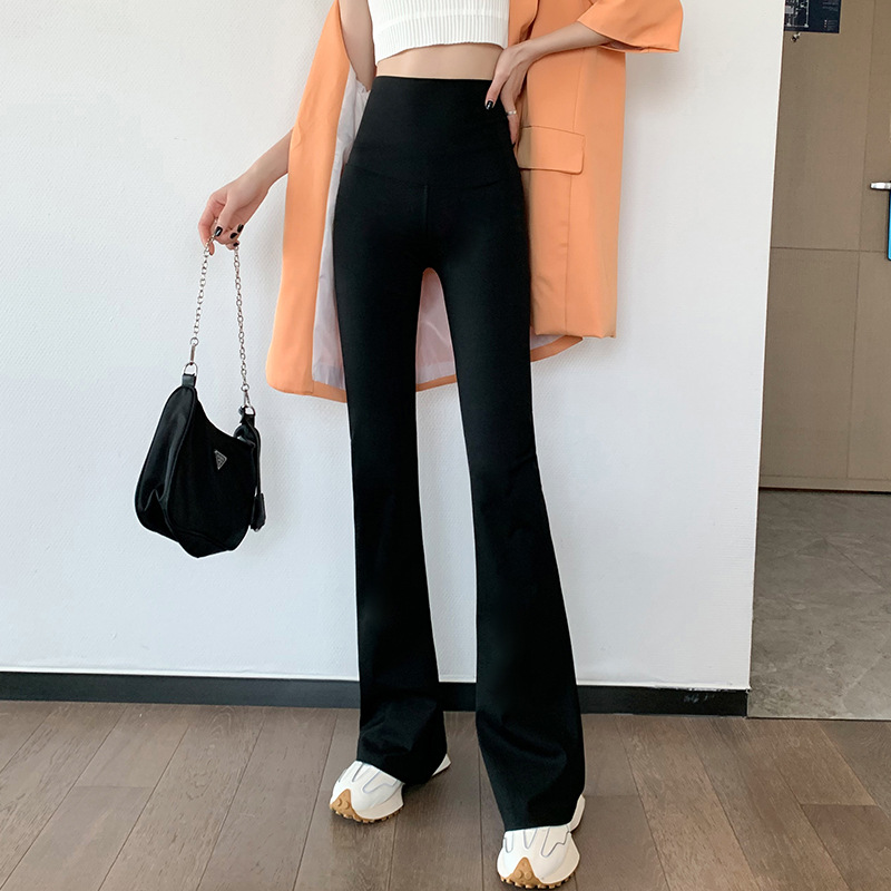 秋冬新款芭比鲨鱼皮显瘦OL气质长裤大码宽松微喇型阔腿裤休闲裤女