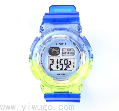 Transparent Colorful Disc Gradient Children's Watch Creative Multifunctional Waterproof Shockproof Luminous Sports Electronic Watch