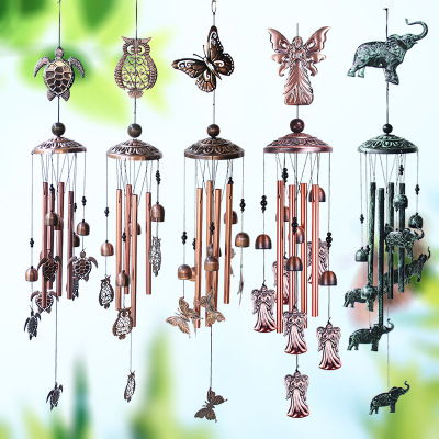 European and American Retro Metal Butterfly Turtle Iron Wind Chimes Home Courtyard Decoration Copper Outdoor Ornaments Owl Animal