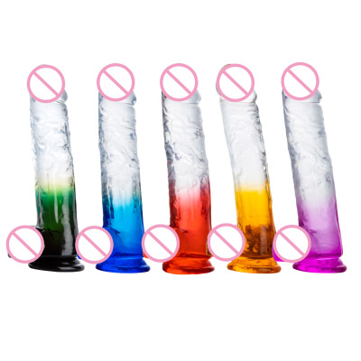 Foreign Trade Two-Color Transparent Crystal Simulation Penis Female Masturbation Dildo Sexy Adult Toys