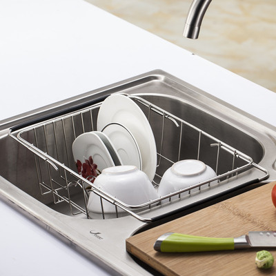 Stainless Steel Drain Basket Retractable Sink Draining Rack Draining Dish Rack Fruit and Vegetable Basket Washing