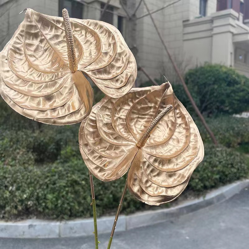 单支金色红掌塑料花婚庆仿真花圣诞装饰马蹄福桶插花年宵元旦花卉