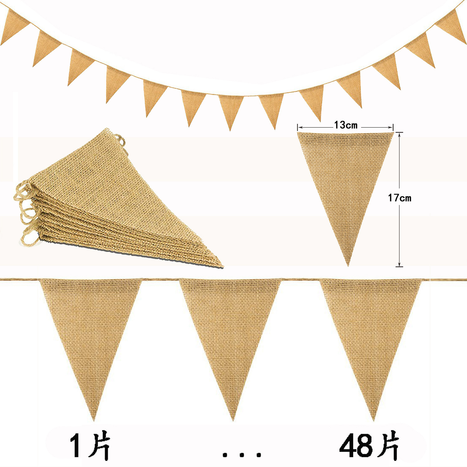 Jute Burlap Christmas Party Pieces Can Be Customized Wedding Decoration Pull Flag DIY String Flags 48 Pieces Blank Triangle Flags