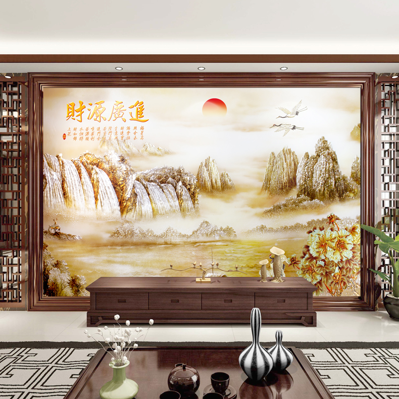 Ink Painting Landscape Painting New Chinese Background Wall Wallpaper Self-Adhesive Wall Stickers Living Room TV Sofa Chinese Style Decorative Painting 