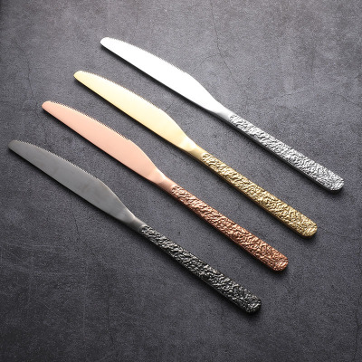 New Creative Embossed Titanium Western Tableware Hotel Retro Stainless Steel Knife, Fork and Spoon Set Customizable Logo