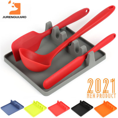 Kitchen Medium Silicone Spoon Holder 5-Hole Soup Spoon Rest Mat Kitchen Anti-Fouling Water Draining Pad 2021 New Spoon Cushioning