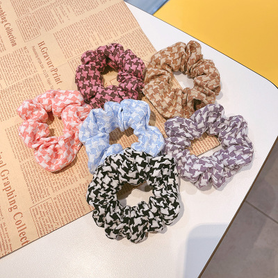 New Knitted Houndstooth Large Intestine Ring French Plaid Pork Intestine Hair Band Adult Temperament Plaid Intestine Circle Manufacturer