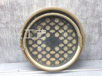 Factory Direct Sales Innovative Light Luxury Wooden round Tray New Lattice Fruit Plate Wholesale