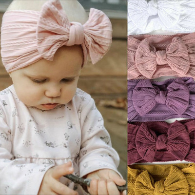 European and American Soft Jacquard Nylon Children Headwear Baby Bow Does Not Hurt Skin Hair Band Girl Wide Headscarf