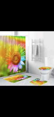 Cross-Border E-Commerce Amazon Team Bathroom Shower Curtain 3D Digital Printing Shower Curtain Shower Curtain Four-Piece Set
